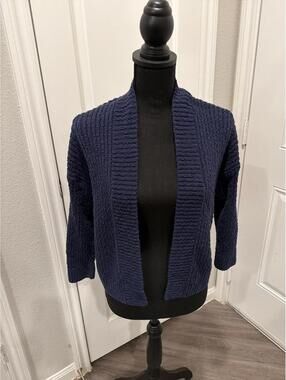 LOFT Navy Blue Chunky Knit Open Front Cardigan Sweater Size M
